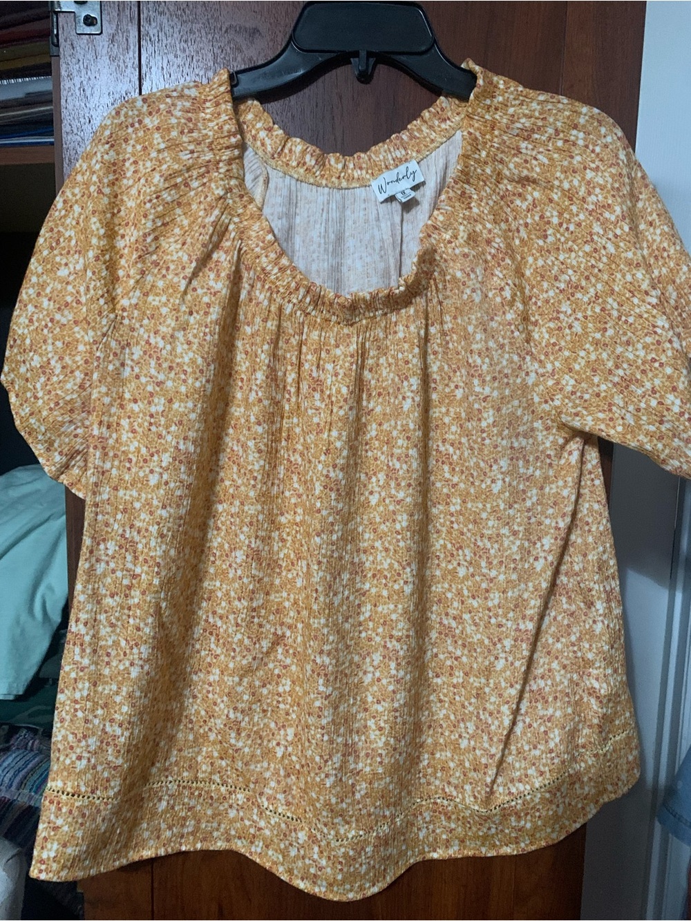 Wonderly Mustard Floral Smocked Neck Blouse